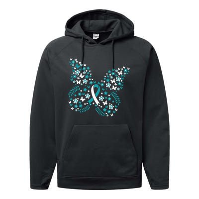 Flower Butterfly Cervical Cancer Awareness Ribbon Gifts Performance Fleece Hoodie