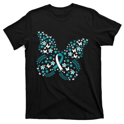 Flower Butterfly Cervical Cancer Awareness Ribbon Gifts T-Shirt