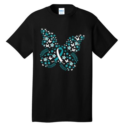 Flower Butterfly Cervical Cancer Awareness Ribbon Gifts Tall T-Shirt