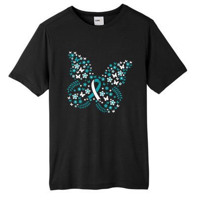 Flower Butterfly Cervical Cancer Awareness Ribbon Gifts Tall Fusion ChromaSoft Performance T-Shirt