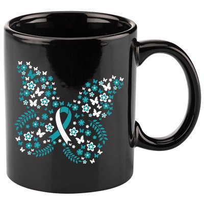 Flower Butterfly Cervical Cancer Awareness Ribbon Gifts 11oz C Handle Ceramic Mug