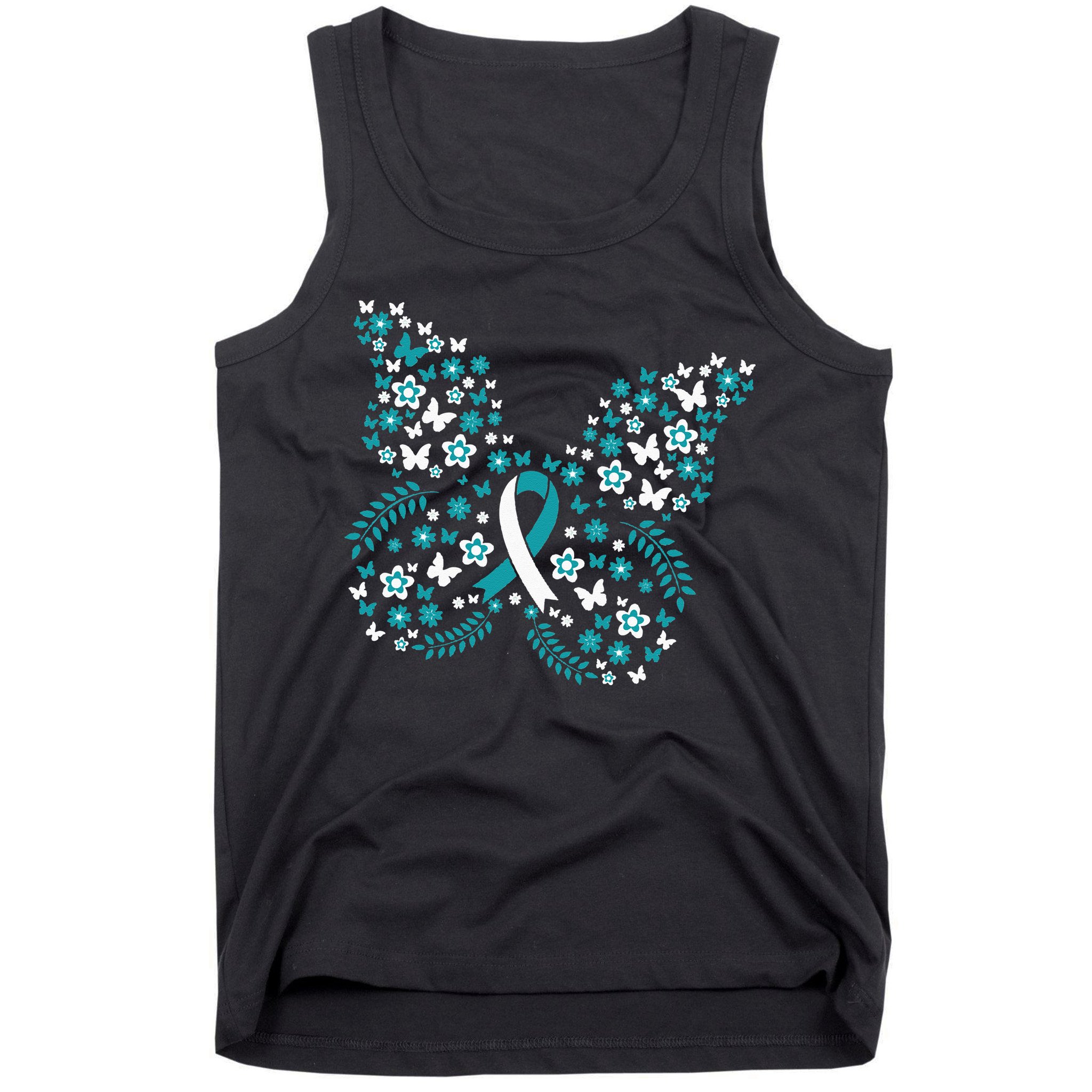 Flower Butterfly Cervical Cancer Awareness Ribbon Gifts Tank Top