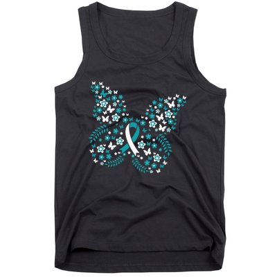 Flower Butterfly Cervical Cancer Awareness Ribbon Gifts Tank Top