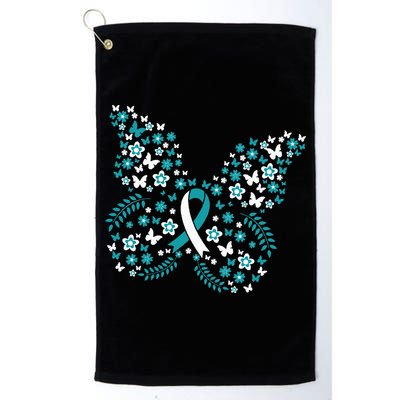 Flower Butterfly Cervical Cancer Awareness Ribbon Gifts Golf Towel