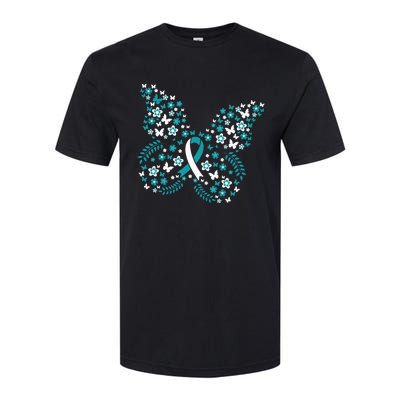 Flower Butterfly Cervical Cancer Awareness Ribbon Gifts Softstyle® CVC T-Shirt