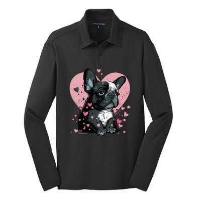 French Bulldog Cute Dog Love Heart Frenchie Mom Great Gift Silk Touch Performance Long Sleeve Polo