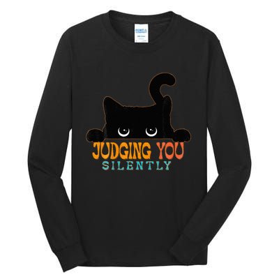 Funny Black Cat Judging You Silently Sarcastic Cat Tall Long Sleeve T-Shirt