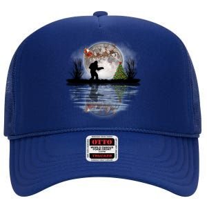 Funny Bigfoot Christmas Santa Sleigh Reindeer Gift High Crown Mesh Back Trucker Hat