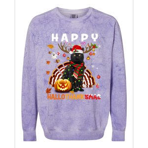 Funny Black Cat Halloween Christmas Cat Happy Hallothanksmas Gift Colorblast Crewneck Sweatshirt