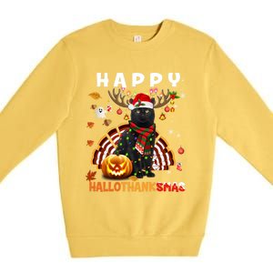 Funny Black Cat Halloween Christmas Cat Happy Hallothanksmas Gift Premium Crewneck Sweatshirt