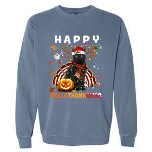 Funny Black Cat Halloween Christmas Cat Happy Hallothanksmas Gift Garment-Dyed Sweatshirt