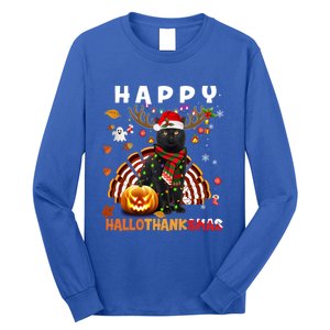 Funny Black Cat Halloween Christmas Cat Happy Hallothanksmas Gift Long Sleeve Shirt