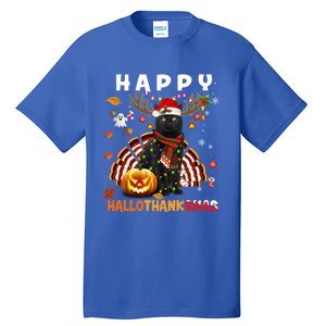 Funny Black Cat Halloween Christmas Cat Happy Hallothanksmas Gift Tall T-Shirt