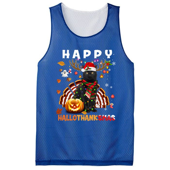 Funny Black Cat Halloween Christmas Cat Happy Hallothanksmas Gift Mesh Reversible Basketball Jersey Tank