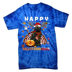 Funny Black Cat Halloween Christmas Cat Happy Hallothanksmas Gift Tie-Dye T-Shirt