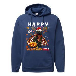 Funny Black Cat Halloween Christmas Cat Happy Hallothanksmas Gift Performance Fleece Hoodie