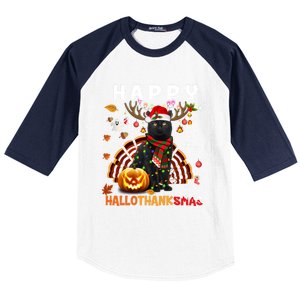 Funny Black Cat Halloween Christmas Cat Happy Hallothanksmas Gift Baseball Sleeve Shirt