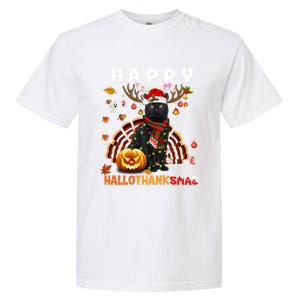 Funny Black Cat Halloween Christmas Cat Happy Hallothanksmas Gift Garment-Dyed Heavyweight T-Shirt