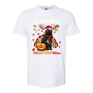 Funny Black Cat Halloween Christmas Cat Happy Hallothanksmas Gift Softstyle CVC T-Shirt