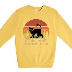 Funny Black Cat Book ItS Fine IM Fine Everything Is Fine Gift Premium Crewneck Sweatshirt