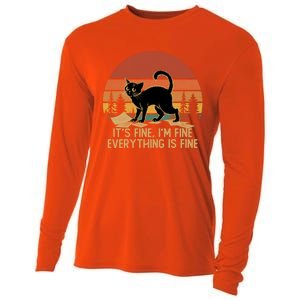 Funny Black Cat Book ItS Fine IM Fine Everything Is Fine Gift Cooling Performance Long Sleeve Crew