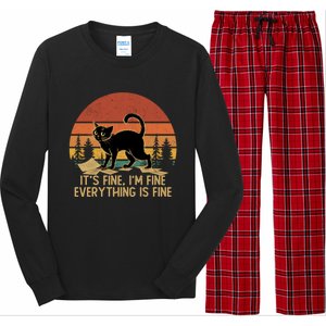 Funny Black Cat Book ItS Fine IM Fine Everything Is Fine Gift Long Sleeve Pajama Set