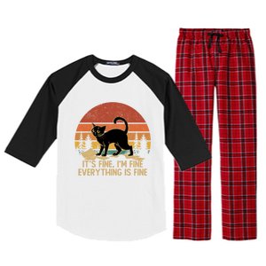 Funny Black Cat Book ItS Fine IM Fine Everything Is Fine Gift Raglan Sleeve Pajama Set