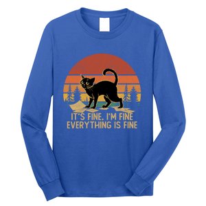 Funny Black Cat Book ItS Fine IM Fine Everything Is Fine Gift Long Sleeve Shirt