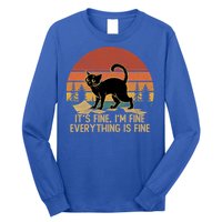 Funny Black Cat Book ItS Fine IM Fine Everything Is Fine Gift Long Sleeve Shirt