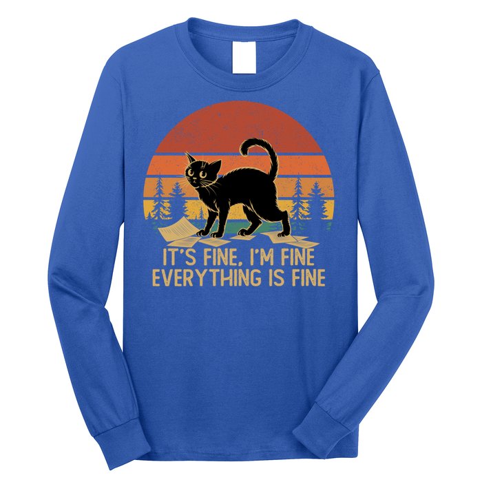 Funny Black Cat Book ItS Fine IM Fine Everything Is Fine Gift Long Sleeve Shirt