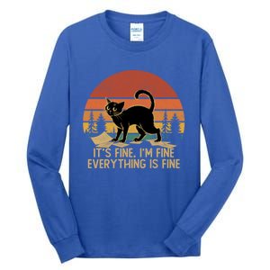 Funny Black Cat Book ItS Fine IM Fine Everything Is Fine Gift Tall Long Sleeve T-Shirt