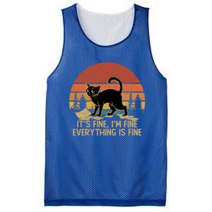 Funny Black Cat Book ItS Fine IM Fine Everything Is Fine Gift Mesh Reversible Basketball Jersey Tank