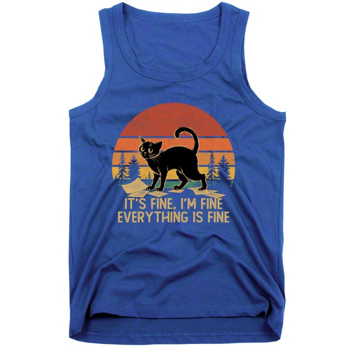 Funny Black Cat Book ItS Fine IM Fine Everything Is Fine Gift Tank Top