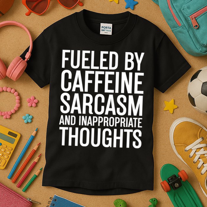 Fueled By Caffeine Sarcasm And Inappropriate Thoughts Kids T-Shirt