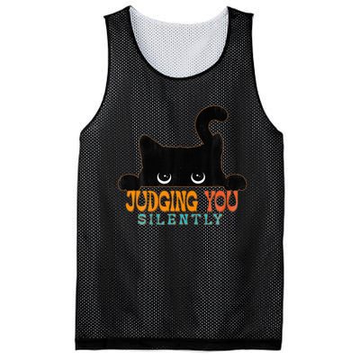 Funny Black Cat Judging You Silently Sarcastic Cat  Mesh Reversible Basketball Jersey Tank