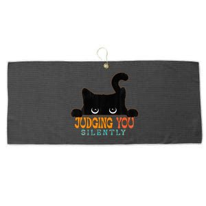 Funny Black Cat Judging You Silently Sarcastic Cat  Large Microfiber Waffle Golf Towel