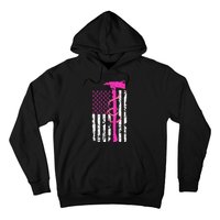 Firefighter Breast Cancer Awareness USA Flag Pink Ribbon Hoodie