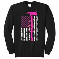 Firefighter Breast Cancer Awareness USA Flag Pink Ribbon Sweatshirt