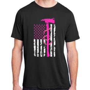 Firefighter Breast Cancer Awareness USA Flag Pink Ribbon Adult ChromaSoft Performance T-Shirt