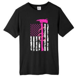 Firefighter Breast Cancer Awareness USA Flag Pink Ribbon Tall Fusion ChromaSoft Performance T-Shirt