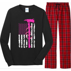 Firefighter Breast Cancer Awareness USA Flag Pink Ribbon Long Sleeve Pajama Set