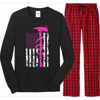 Firefighter Breast Cancer Awareness USA Flag Pink Ribbon Long Sleeve Pajama Set