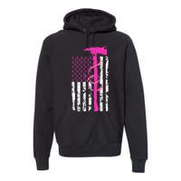 Firefighter Breast Cancer Awareness USA Flag Pink Ribbon Premium Hoodie