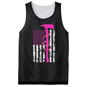 Firefighter Breast Cancer Awareness USA Flag Pink Ribbon Mesh Reversible Basketball Jersey Tank