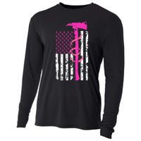 Firefighter Breast Cancer Awareness USA Flag Pink Ribbon Cooling Performance Long Sleeve Crew