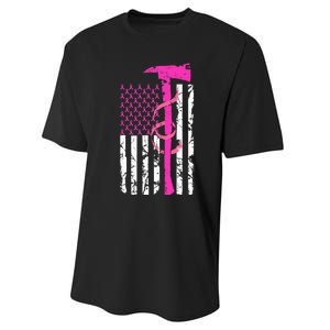 Firefighter Breast Cancer Awareness USA Flag Pink Ribbon Performance Sprint T-Shirt