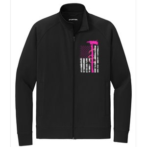 Firefighter Breast Cancer Awareness USA Flag Pink Ribbon Stretch Full-Zip Cadet Jacket