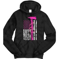 Firefighter Breast Cancer Awareness USA Flag Pink Ribbon Tie Dye Hoodie