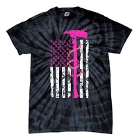 Firefighter Breast Cancer Awareness USA Flag Pink Ribbon Tie-Dye T-Shirt