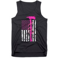 Firefighter Breast Cancer Awareness USA Flag Pink Ribbon Tank Top